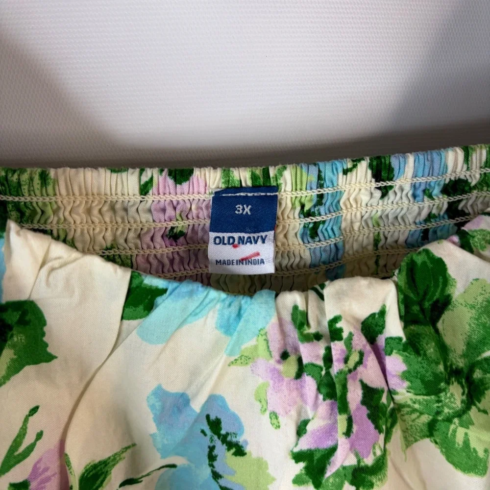Old Navy Blouse Women 3X Multicolor Floral Puff Sleeve Smocked Square Neck